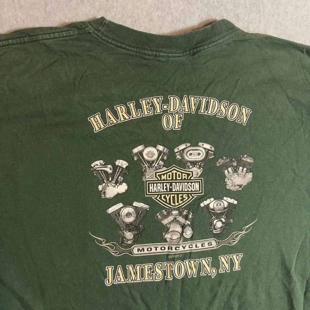 Harley Davidson 2005 NY Engine Graphic Pocket T Shirt Mens XL Green USA